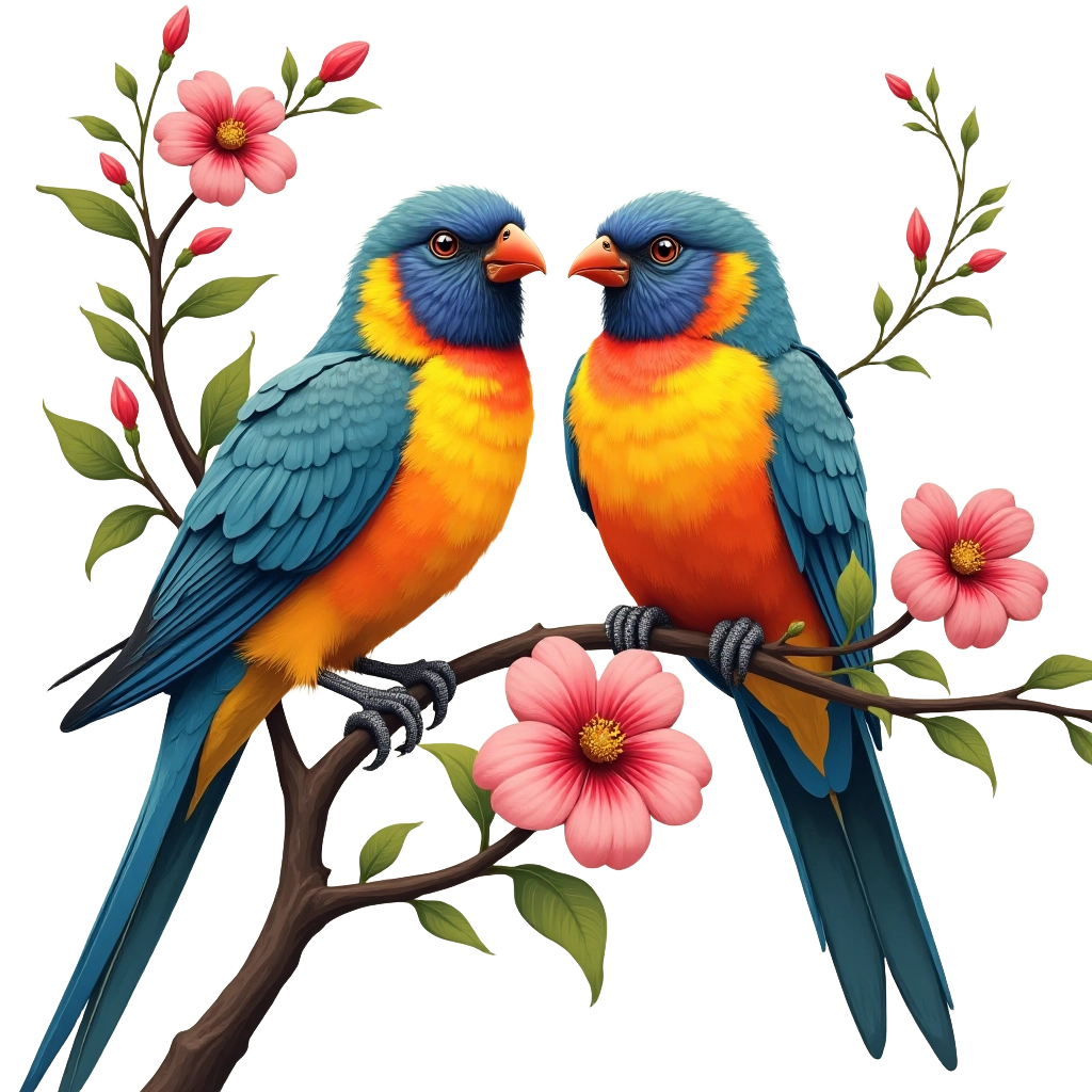 Colorful Birds in Blossom